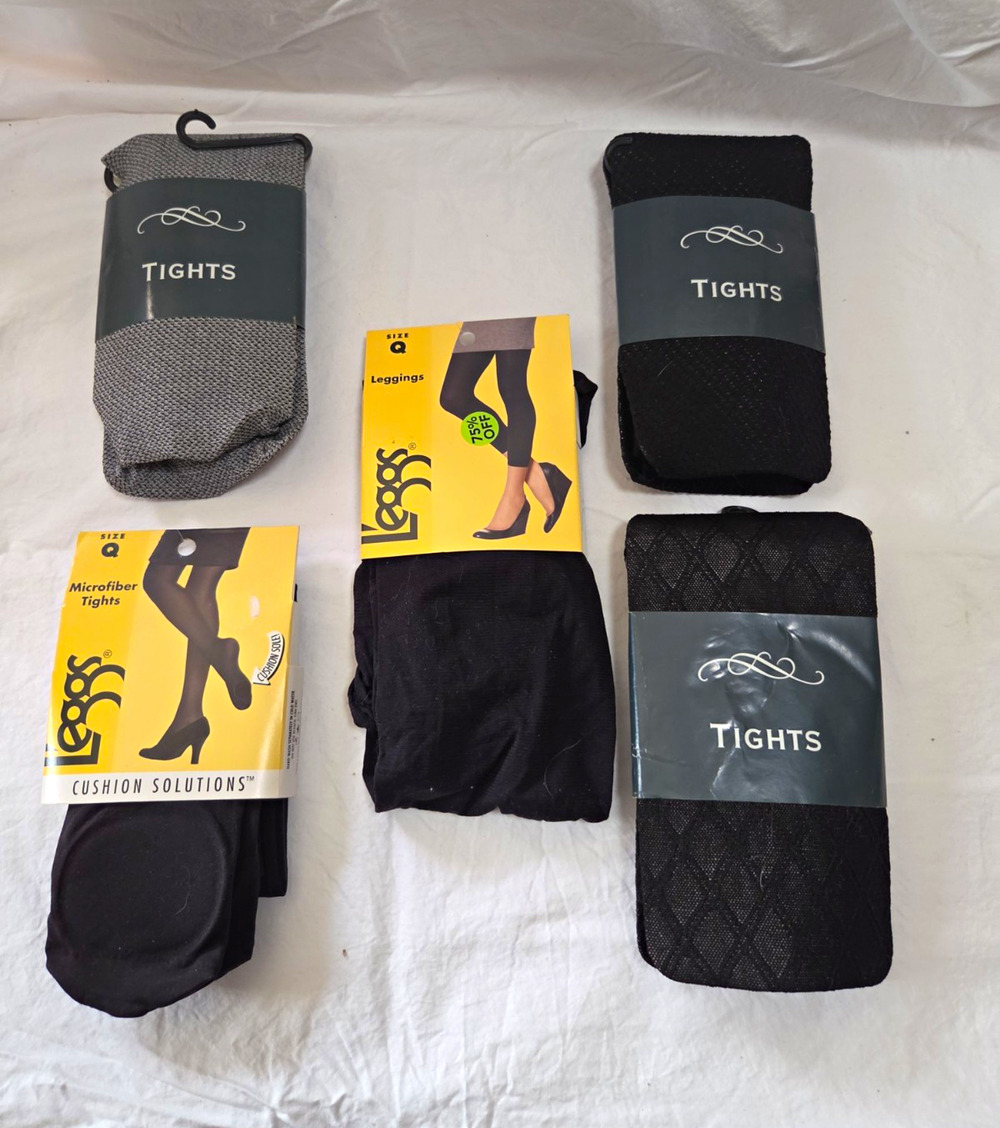 L'eggs Cushion Solutions Tights Black Size Q Plus/ Fashion Tights Lot of 5